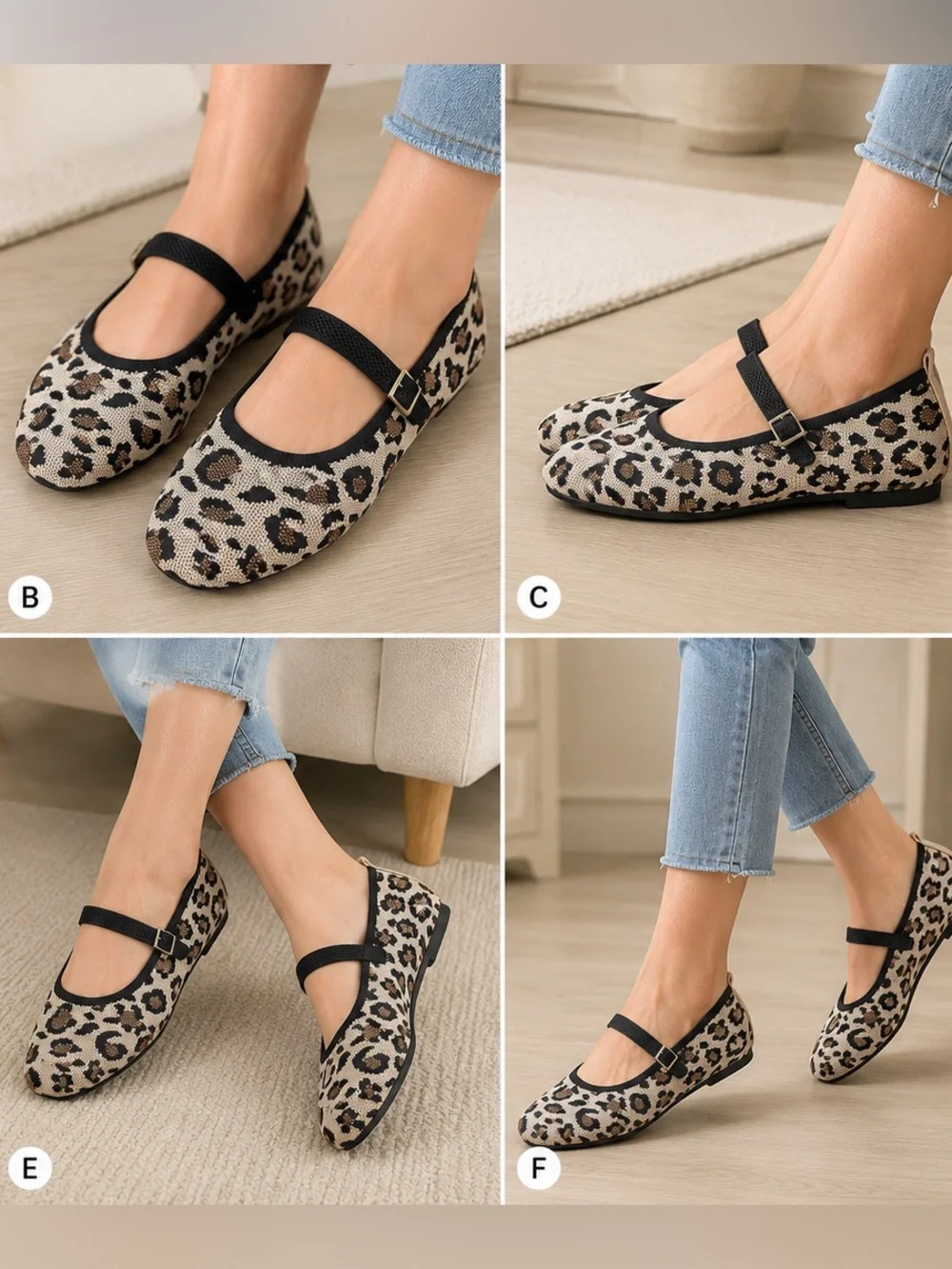 Leopard Print Mary Jane Woven Flats with Black Strap 10M - Picture 4 of 15